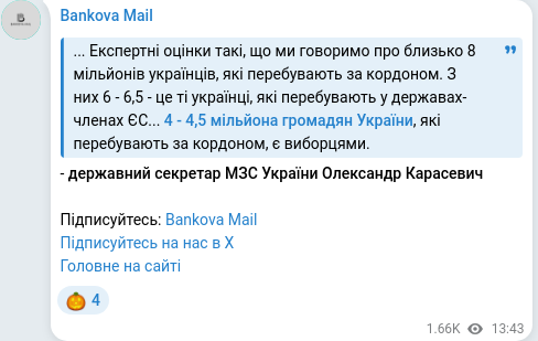 Скріншот Telegram-публікації