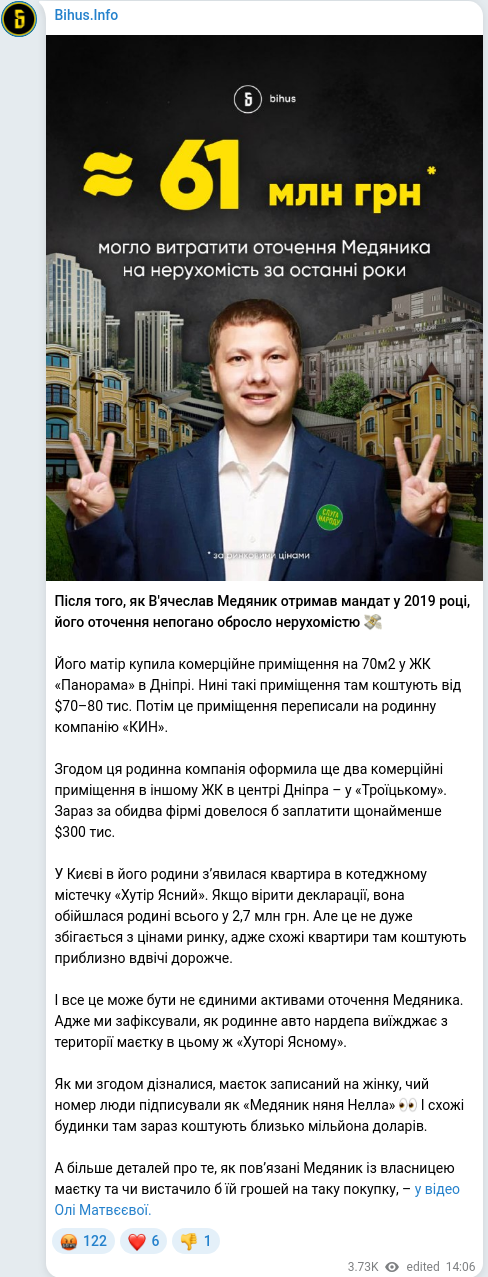 Скріншот Telegram-публікації