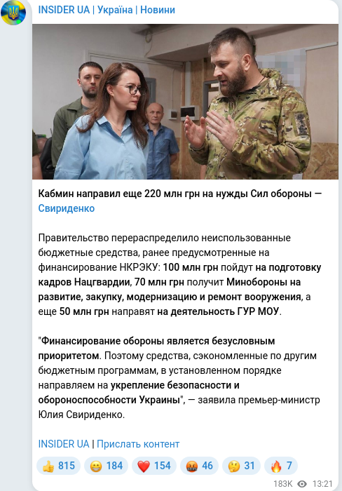 Скріншот Telegram-публікації