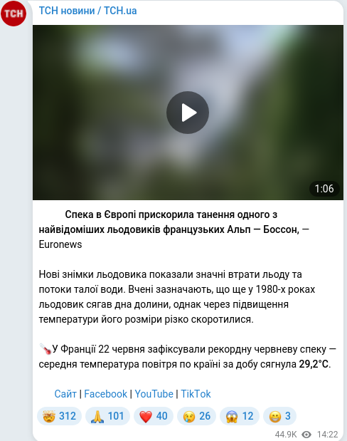 Скріншот Telegram-публікації