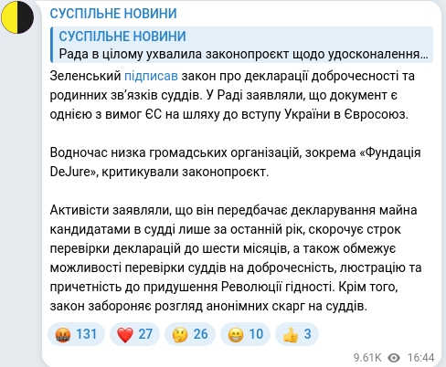 Скріншот Telegram-публікації