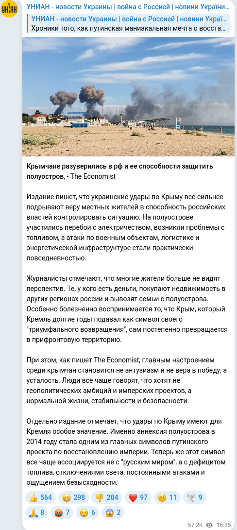 Скріншот Telegram-публікації