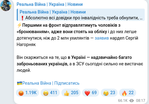 Скріншот Telegram-публікації