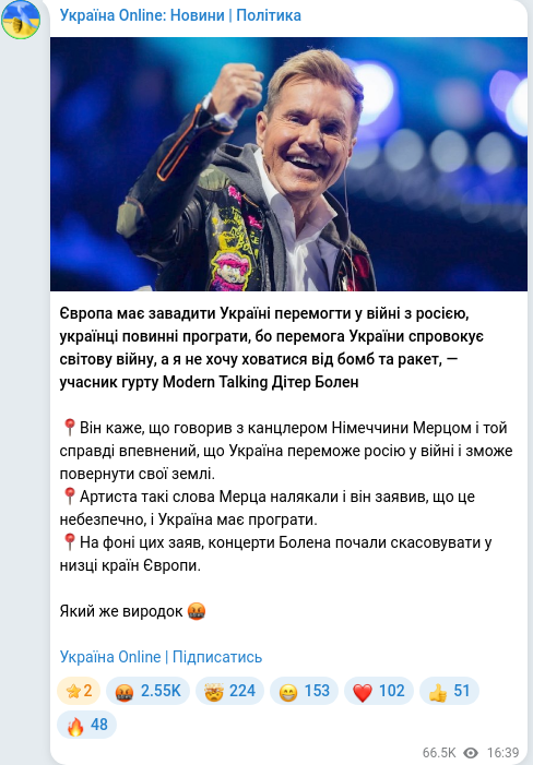 Скріншот Telegram-публікації