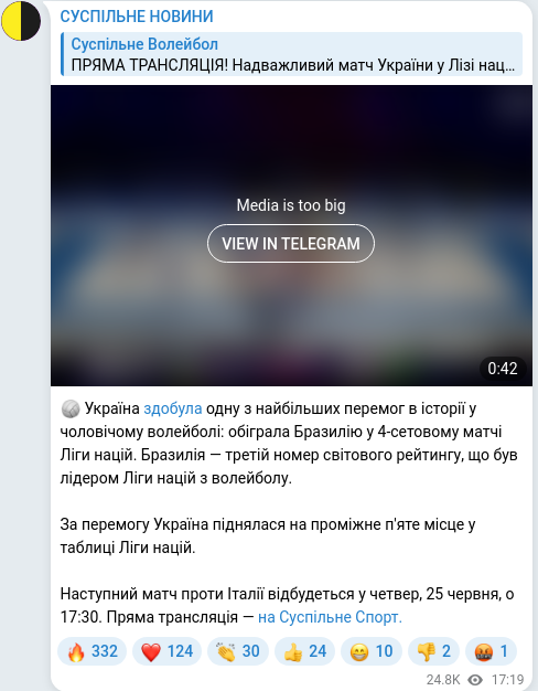 Скріншот Telegram-публікації