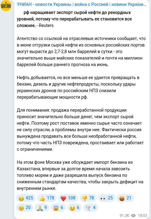 Скріншот Telegram-публікації