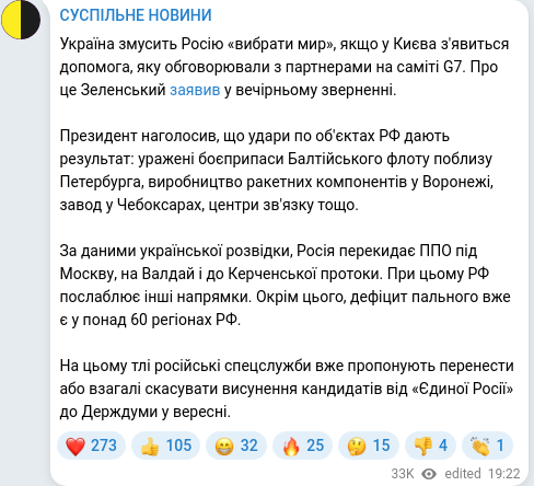 Telegram publication screenshot