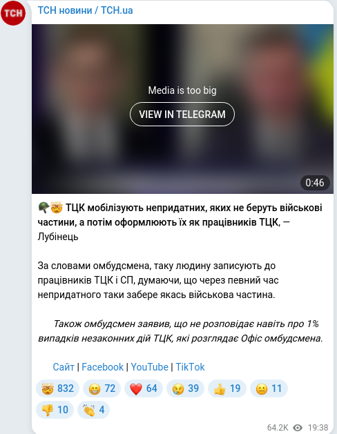 Скріншот Telegram-публікації