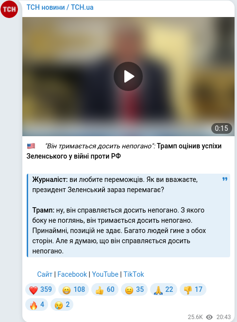 Скріншот Telegram-публікації