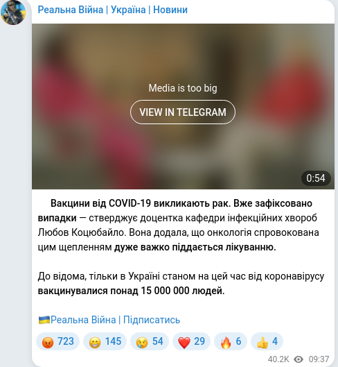Скріншот Telegram-публікації