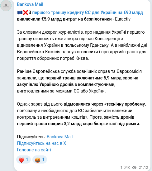 Telegram publication screenshot
