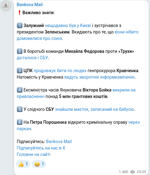 Скріншот Telegram-публікації