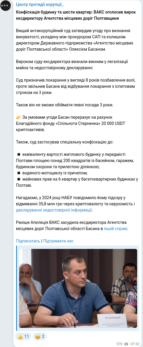 Скріншот Telegram-публікації