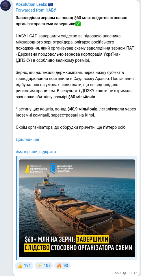 Telegram publication screenshot