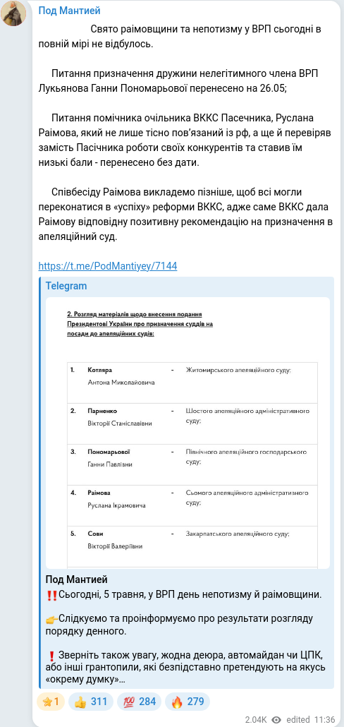 Telegram publication screenshot