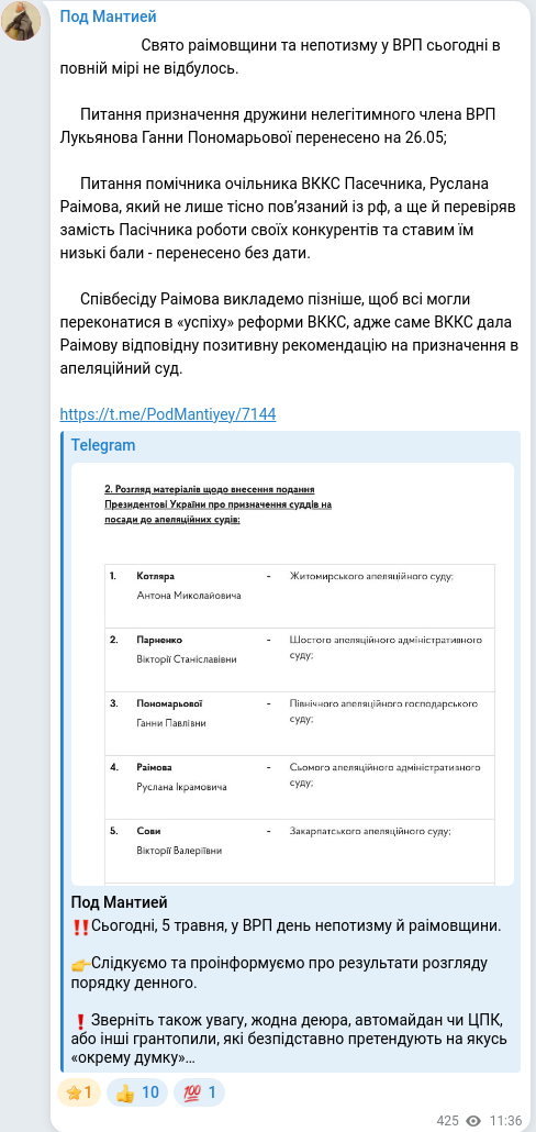 Telegram publication screenshot
