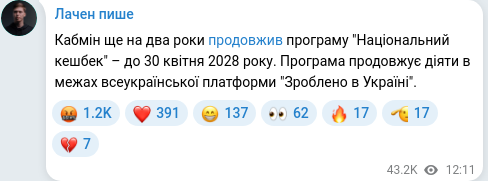 Скріншот Telegram-публікації