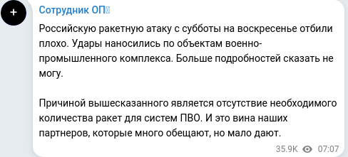 Скріншот Telegram-публікації