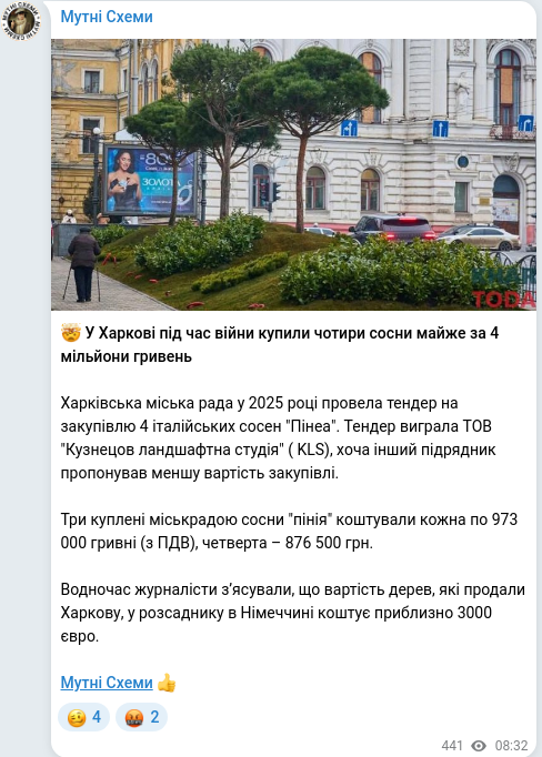 Скріншот Telegram-публікації