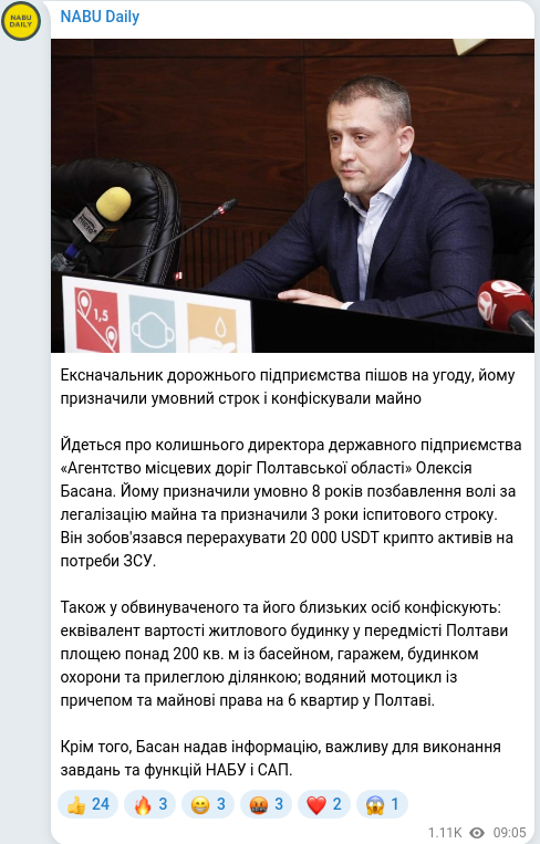 Скріншот Telegram-публікації