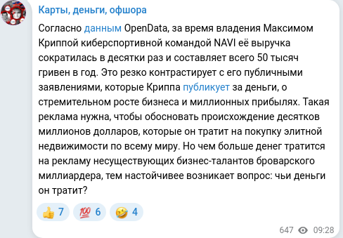 Скріншот Telegram-публікації