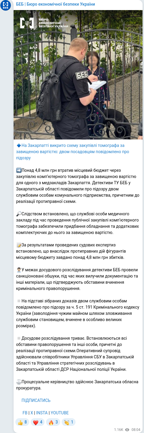 Скріншот Telegram-публікації