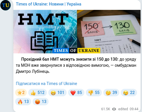 Скріншот Telegram-публікації