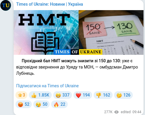 Скріншот Telegram-публікації