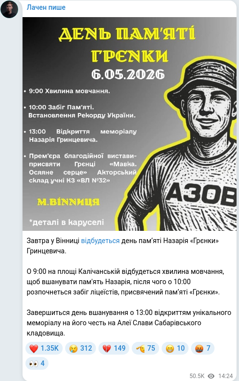 Скріншот Telegram-публікації