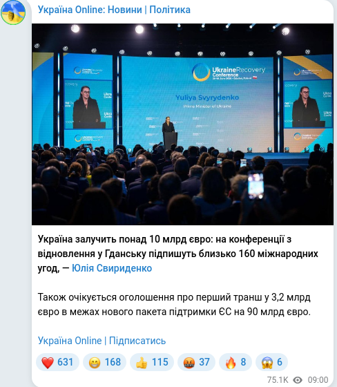 Скріншот Telegram-публікації