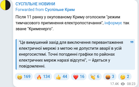 Скріншот Telegram-публікації