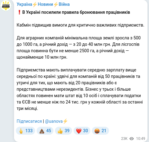 Скріншот Telegram-публікації