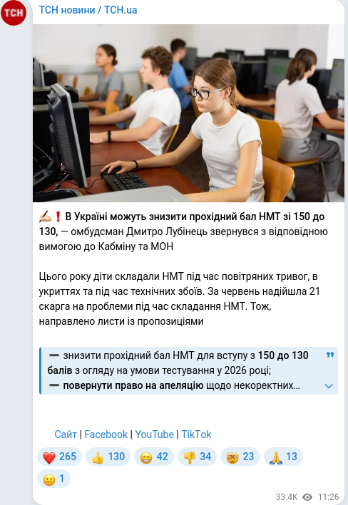 Скріншот Telegram-публікації