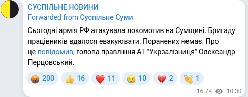 Скріншот Telegram-публікації