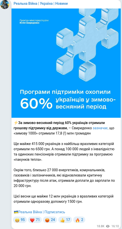 Скріншот Telegram-публікації