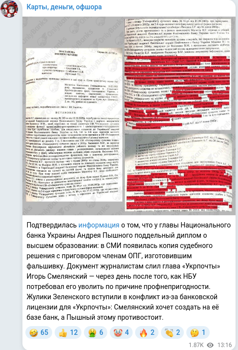 Скріншот Telegram-публікації