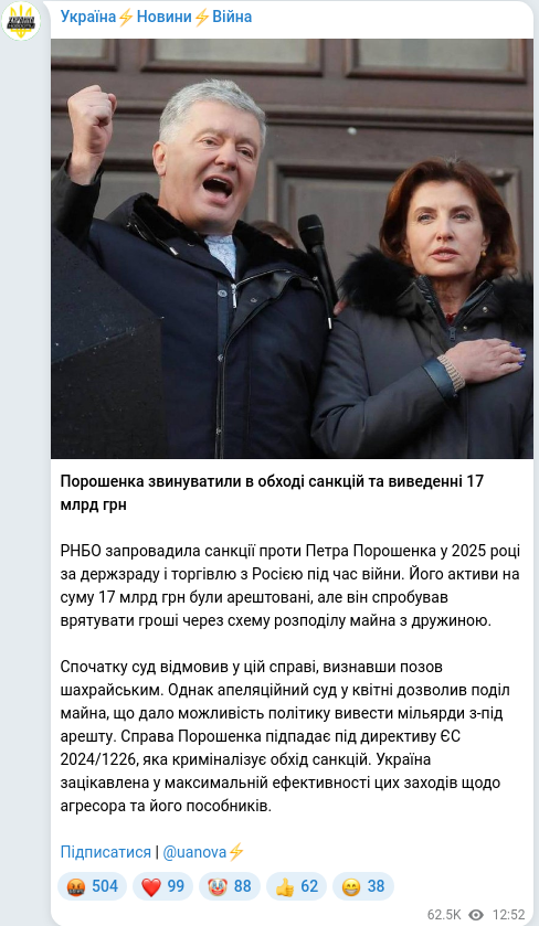 Скріншот Telegram-публікації