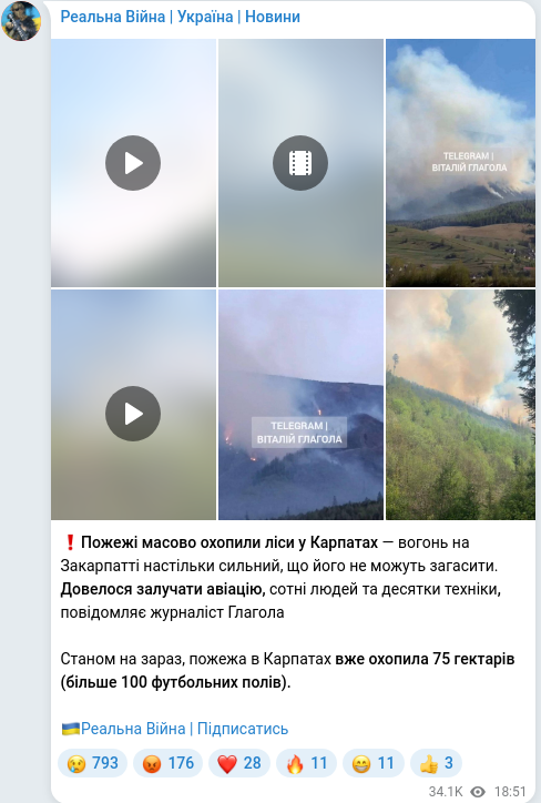 Скріншот Telegram-публікації