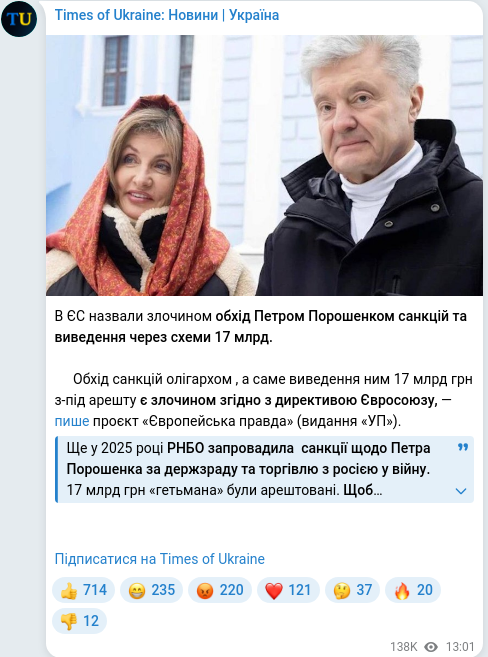 Скріншот Telegram-публікації