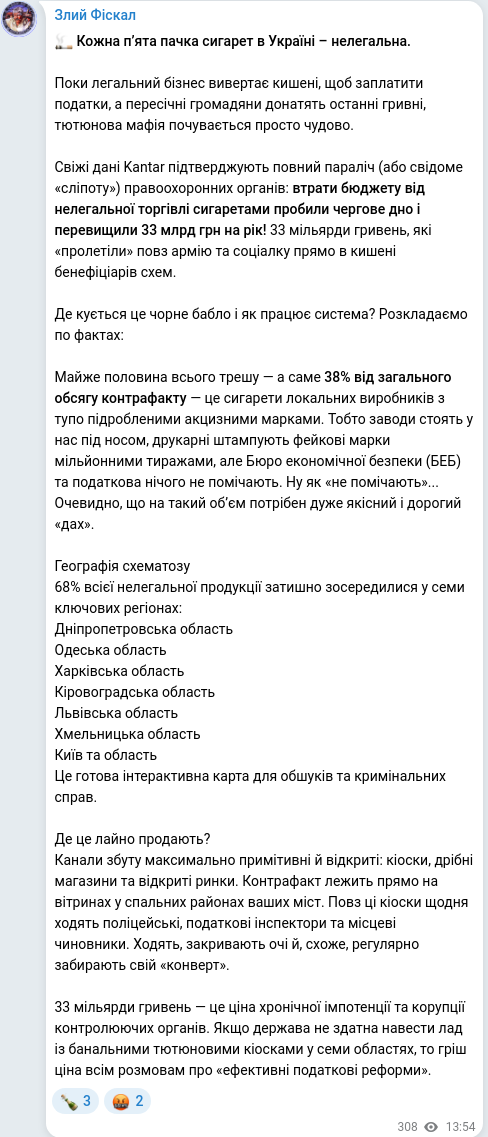 Скріншот Telegram-публікації