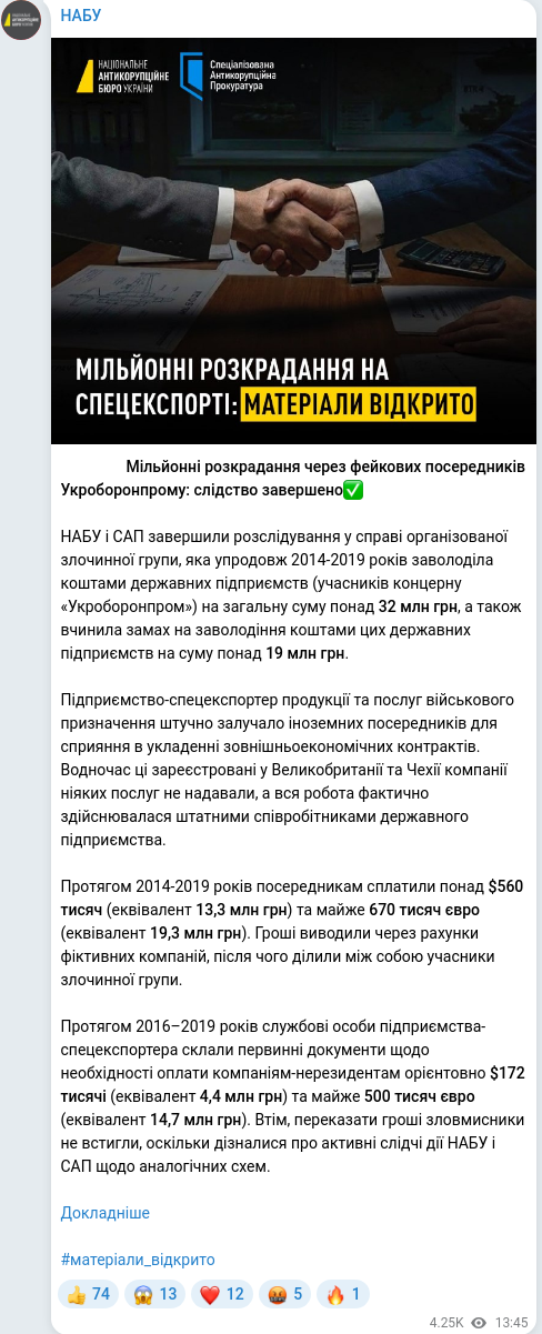 Скріншот Telegram-публікації