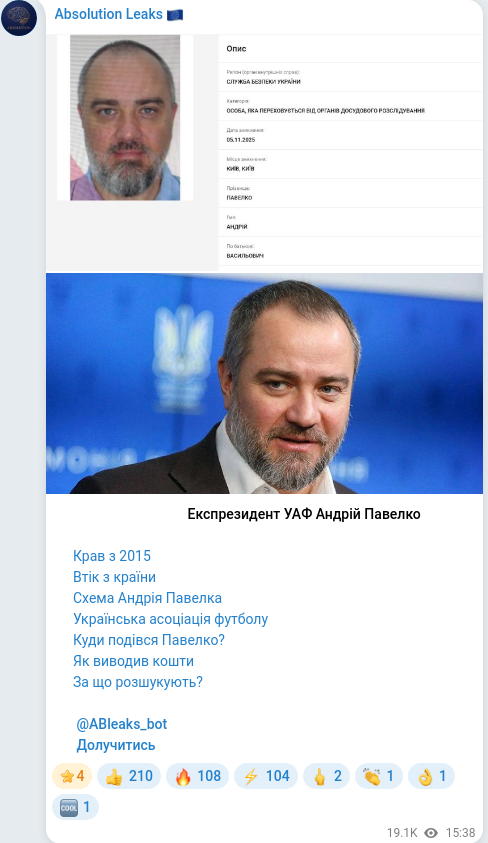 Скріншот Telegram-публікації