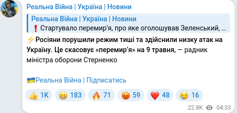 Скріншот Telegram-публікації
