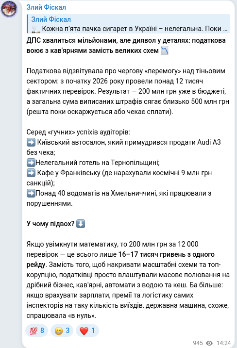 Скріншот Telegram-публікації