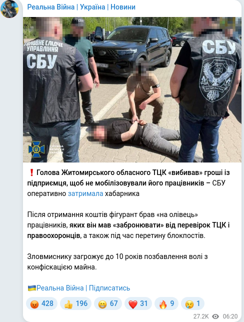 Скріншот Telegram-публікації
