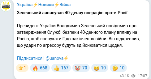 Скріншот Telegram-публікації