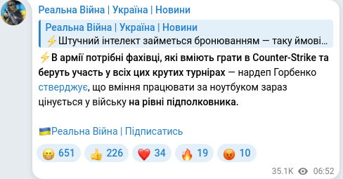 Скріншот Telegram-публікації