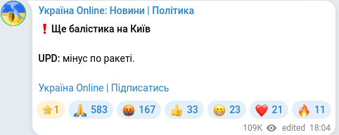 Скріншот Telegram-публікації