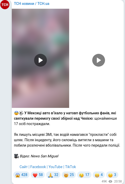 Скріншот Telegram-публікації