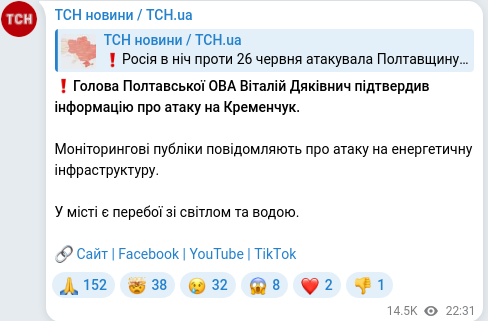 Скріншот Telegram-публікації